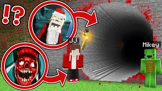 Mikey and JJ Found Longest Scary Santa Dweller amp Bridge Worm Tunnel at Night in Minecraft Maizen [upl. by Lanam53]