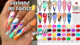 Saviland 36 Color Gel Paint Kit  Multicolor Abstract Nail Art  Tutorial For Beginners [upl. by Genesia]