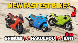 GTA 5 Online SHINOBI VS HAKUCHOU VS BATI 801 WHICH IS FASTEST MOTORCYCLE [upl. by Notsecnirp]