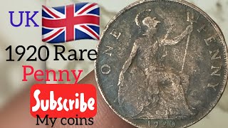 U K 100 years OLD ONE PENNY 1920 GEORGIVS MY COINS [upl. by Yrtua]