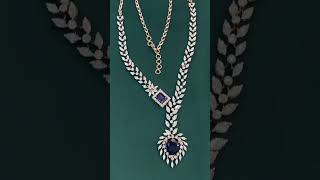 Stunning 2510 Carats Round Brilliant Diamonds amp Blue Sapphire Wedding Necklace in 14K Rose Gold [upl. by Pozzy626]