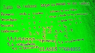 TIPOS DE CARBONOS SEGUN SU POSICION EN UNA CADENA PRIMARIOS SECUNDARIOS TERCIARIOS CUATERNARIOS [upl. by Gareri]