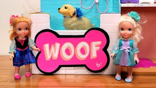 Pet Spa  Elsa amp Anna toddlers  grooming salon  Barbie dolls [upl. by Akemat530]