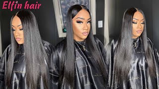 GLUELESS WIG  DIY Middle Part Quick Weave 100 Mink Human Hair amp 2x6 Closure FtELFIN HAIR [upl. by Nrek854]