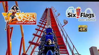 2022 Wonder Woman Flight of Courage Roller Coaster On Ride 4K POV Six Flags Magic Mountain [upl. by Nessah320]