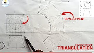 SQUARE TO ROUND by TRIANGULATION Development radial line method [upl. by Maillij]