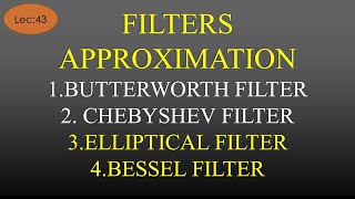 Lec43 Filter Approximation Butterworth Chebyshev Elliptical and Bessel Filters LICA R K Classes [upl. by Remmos]