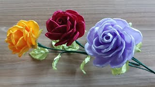 How to make a very pretty rose flower from satin ribbon material [upl. by Cordier596]