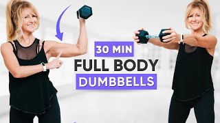 30 Min FULL BODY DUMBBELL WORKOUT To Burn Fat  Best Dumbbell Exercises for Ages 50 [upl. by Hyozo]