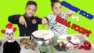 GUMMY FOOD VS REAL FOOD CHALLENGE SIS VS BRO GROSS SCARY EDITION [upl. by Goeger]