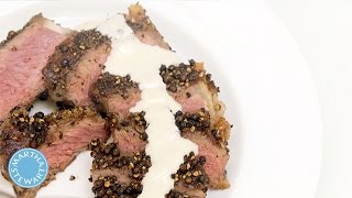 PeppercornCrusted PanSeared Steak Recipe  Martha Stewart [upl. by Amsa]