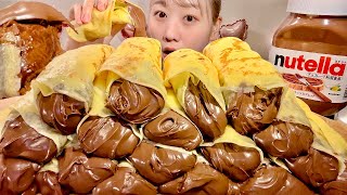 ASMR Nutella Chocolate Crepe Rolls【Mukbang Eating Sounds】【English subtitles】 [upl. by O'Donnell]