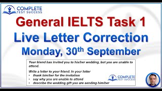 Live General Training IELTS Writing Task 1 Essay Correction [upl. by Dimitri723]