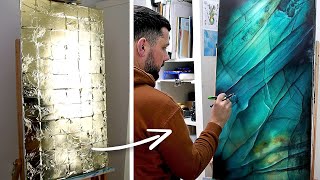 Paint on a GOLD canvas  Labradorite inspired Abstract art [upl. by Enileoj]