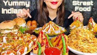 Eating Kachori Chaat  Dahi Golgappe  Veg Noodles  Cholle Samosa Chaat  Burgers ASMR MUKBANG [upl. by Ecineg171]