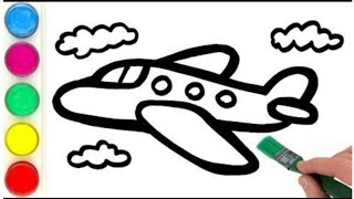 Aeroplane drawing and coloring easy step by step coloring for kids preschool painting [upl. by Rowen]