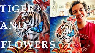 Tiger 🐯and Flowers🌼 Painting By The Vegan Painter🎨 [upl. by Mcgray]