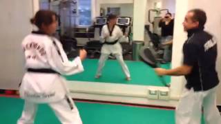 Allenamento di taekwondo di Claudia Gerini cintura nera con il suo Maestro ex atleta della Nazional [upl. by Ardnaed]