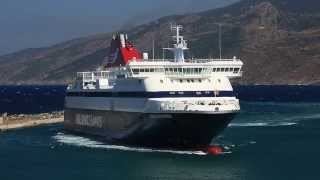 The Greek ferry Nissos Mykonos arrival and departure at Evdilos Ikaria [upl. by Gorges762]