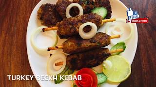 TURKEY SEEKH KABAB ON PAN RECIPE  HOMEMADE SHEEKH KEBAB IN TELUGU [upl. by Llewoh]