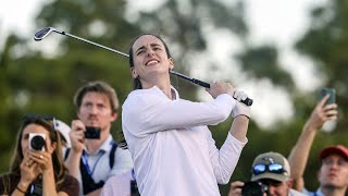 TV host reacts to the moment Caitlin Clark almost hit fans with a tee shot [upl. by Pascoe]