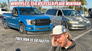 Racing the Tesla Plaid SLEEPER Minivan Our Whipple F150s FASTEST Pass Yet [upl. by Trebron]