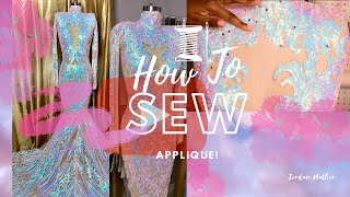 How to Make a Prom Dress Sew on Bodice Appliques [upl. by Neyrb494]