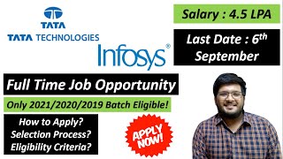 Tata Technologies  Infosys Off Campus 202120202019  Latest Jobs For Freshers 🔥🔥 [upl. by Erkan]