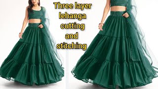 three layer lehanga cutting and stitching  designer lehenga cutting and stitching  lehanga design [upl. by Troth]