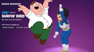 Fortnite Vegeta Does Bird Is The Word New Emote Family Guy Collab [upl. by Matrona]