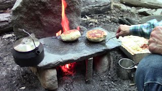 Primitive Cooking Stuffed Bannock On A Stone [upl. by Galligan]