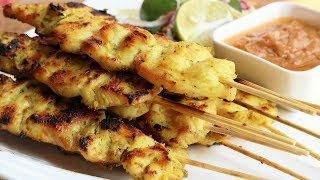 Satay Chicken Recipe w Peanut Dipping Sauce [upl. by Assirem]