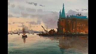 Watercolor Seascape tutorial  Istanbul [upl. by Sarat]