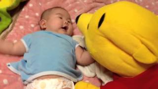 Funny baby laughing amp screaming at Pooh bear doll [upl. by Doretta]