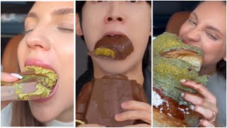 TikTok mukbang compilation  DUBAI chocolate crumble and more [upl. by Sinnoda]