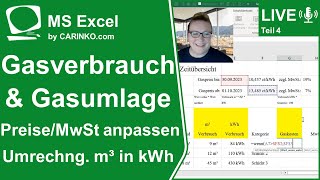 Indra Kohl Live  In MS Excel Gasverbrauch erfassen  Umrechnung m³ in kWh Teil 4  wwwcarinkocom [upl. by Rysler]