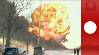 Oil Train Inferno Video of massive explosion as US train derails in North Dakota [upl. by Acisset]