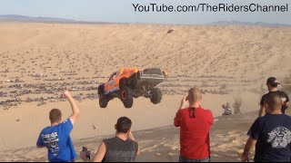 Robby Gordon Bj Baldwin and Craig Potts Launching Oldsmobile Hill in Glamis Dunes CA [upl. by Pitarys392]