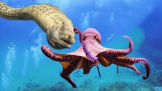 Amazing Fierce Battle Between Moray Eel and Octopus  Dangerous Hunting In Deep Sea [upl. by Gnidleif]