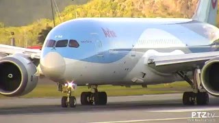 TUI 787 Dreamliner Sand Blasts Maho Beach on Takeoff 3302016 [upl. by Dunson322]