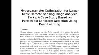 Hyperparameter Optimization for Large Scale Remote Sensing Image Analysis Tasks A Case Study Based [upl. by Ecilahc]