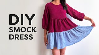 DIY Smock Dress  Sewing Pattern  Beginner Friendly Tutorial✨ [upl. by Irtimid]