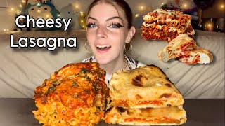 CHEESY LASAGNA AND CALZONE MUKBANG Vegan [upl. by Ekul]