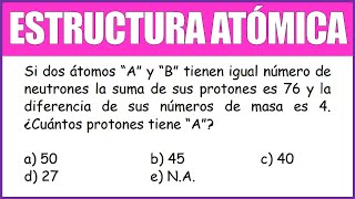 Si dos átomos “A” y “B” tienen igual número de neutrones la suma de sus protones es 76 [upl. by Miharba230]