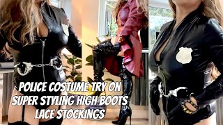 STYLING Leather Worlds Police Costume ANN SUMMERS HouseofCB Leather Coat Overknee HighBoots Stocking [upl. by Yak]