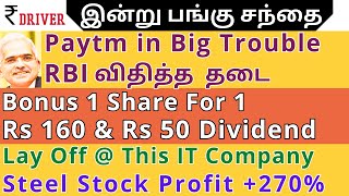 PAYTM RBI  Sun pharma  Tamil share market news  Paisalo Digital  Jindal Steel  Maruti  Voltas [upl. by Eelyma]