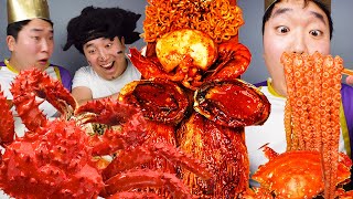 ASMR MUKBANG Spicy FLEX Seafood Boil Octopus Squid king Crab Enoki Mushroom Funny Eating [upl. by Palladin]