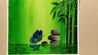 Step by Step Acrylic Painting on Canvas for Beginners Nature Scenery Painting Go Green Painting [upl. by Gaven]