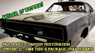 1968 Dodge Charger Restoration  Episode 22  Fitting DIY Mini Tubs amp Package Tray Extension Repair [upl. by Alamak]