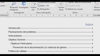 Como hacer un índice automático en Word para Tesis 365 2016 2018 [upl. by Etteval]